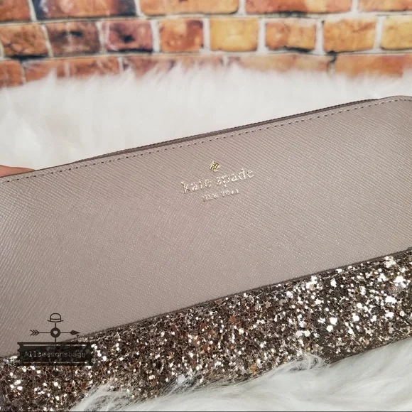 Glitter Silver Grey Taupe New Kate spade Neda Greta Court Wallet Cityscape